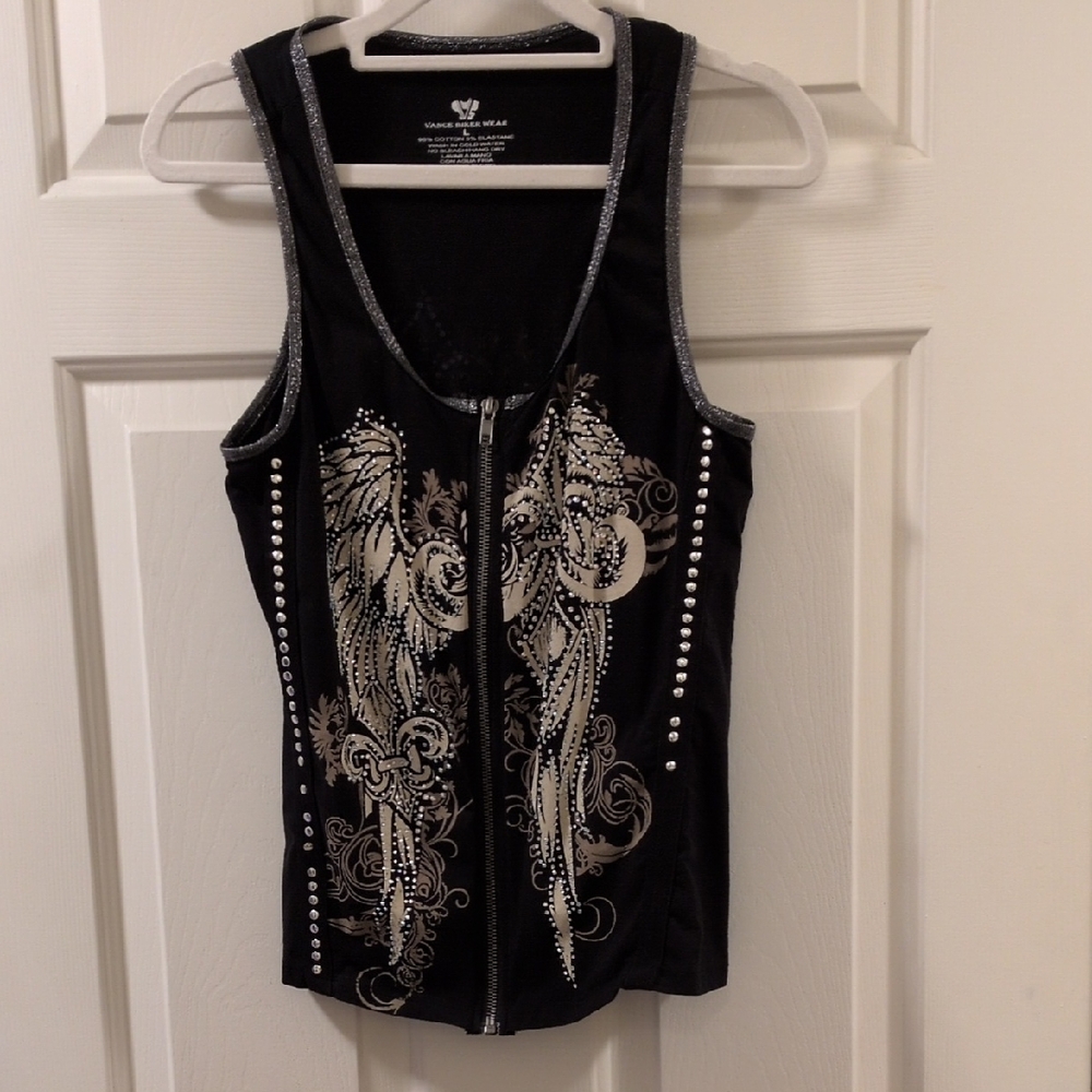 Elegant Black and Silver Embellished Tank Top